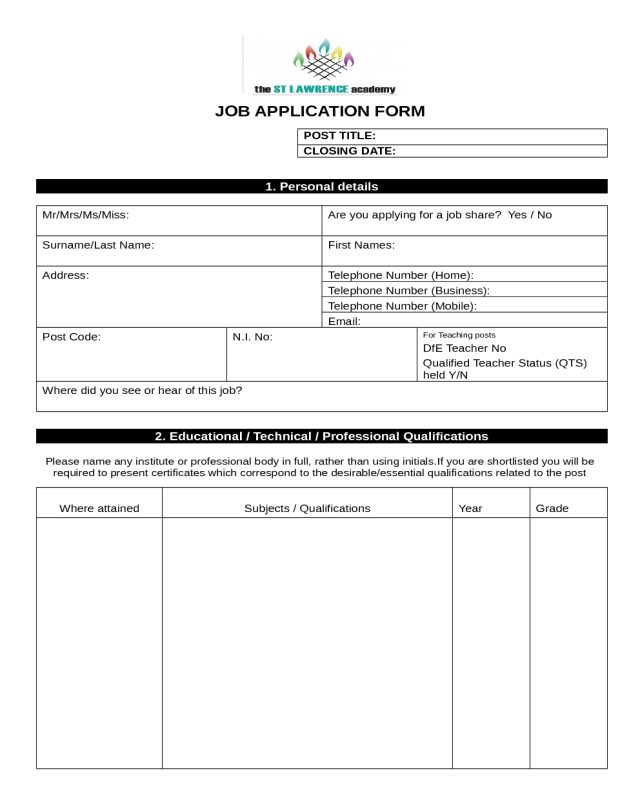 Blank Job Application Forms 01